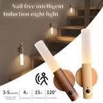Nail-free intelligent induction night light with wood finish, automatic motion sensor lighting for hallways