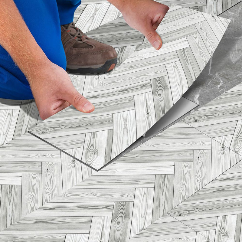 FloorShift™ Peel & Stick Floor Tiles — Grey Herringbone